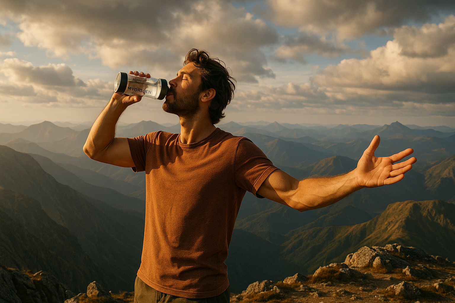 Mae him on a mountain being free and escaping the world
