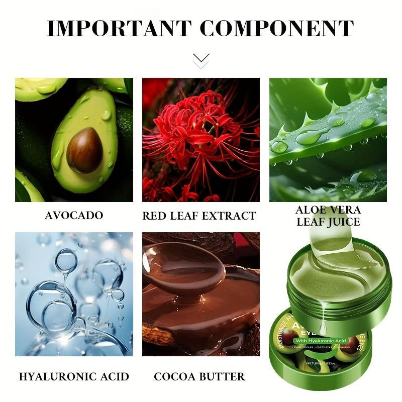 80G Avocado Hyaluronic Acid Eye Mask, Rich in Hyaluronic Acid, Deeply Hydrates and Moisturizes, Effectively Reduces Dark Circles, Improves Eye Bags and Puffiness, Smooths Fine Lines around the Eyes, and Brightens the Eye Area