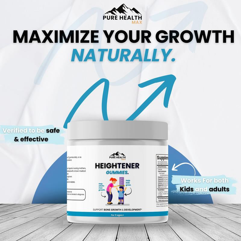 Pure Health MAX Heightener Gummies - Natural Height Growth Supplement with L-Arginine Calcium & Zinc for Kids Teens Adults 60 Gummy Bears - Healthcare