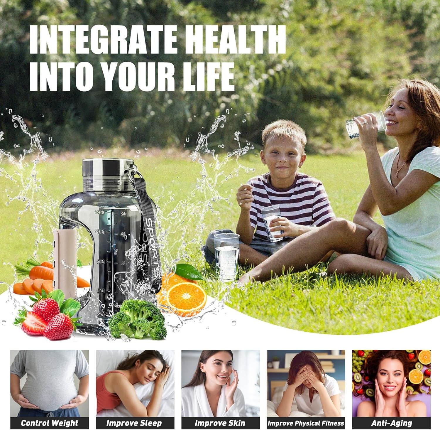 Hydrogen Water Bottle, 1.5L Large Hydrogen Water Bottle Generator, 6 Minutes Water Molecular Ionizer, SPE/PEM Technology, Rechargeable Thick Bottle, for Outdoor Sports/Cycling/Gifts