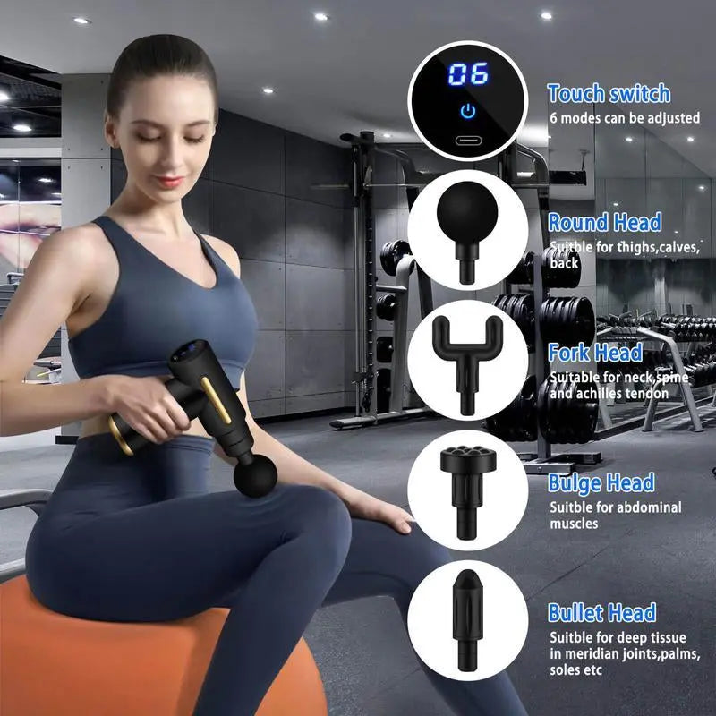 Portable Electric Massager 6 Speed Replacement Massage Accessories Black Ultra Quiet Back Massager for Boyfriend Somatic Therapy Device Footmassager Neck Massager Massage Gun Back Massager Knee Massager Device Mini Electric Muscle Massage Gun