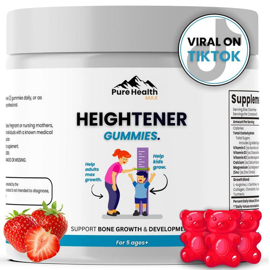 Pure Health MAX Heightener Gummies - Natural Height Growth Supplement with L-Arginine Calcium & Zinc for Kids Teens Adults 60 Gummy Bears - Healthcare