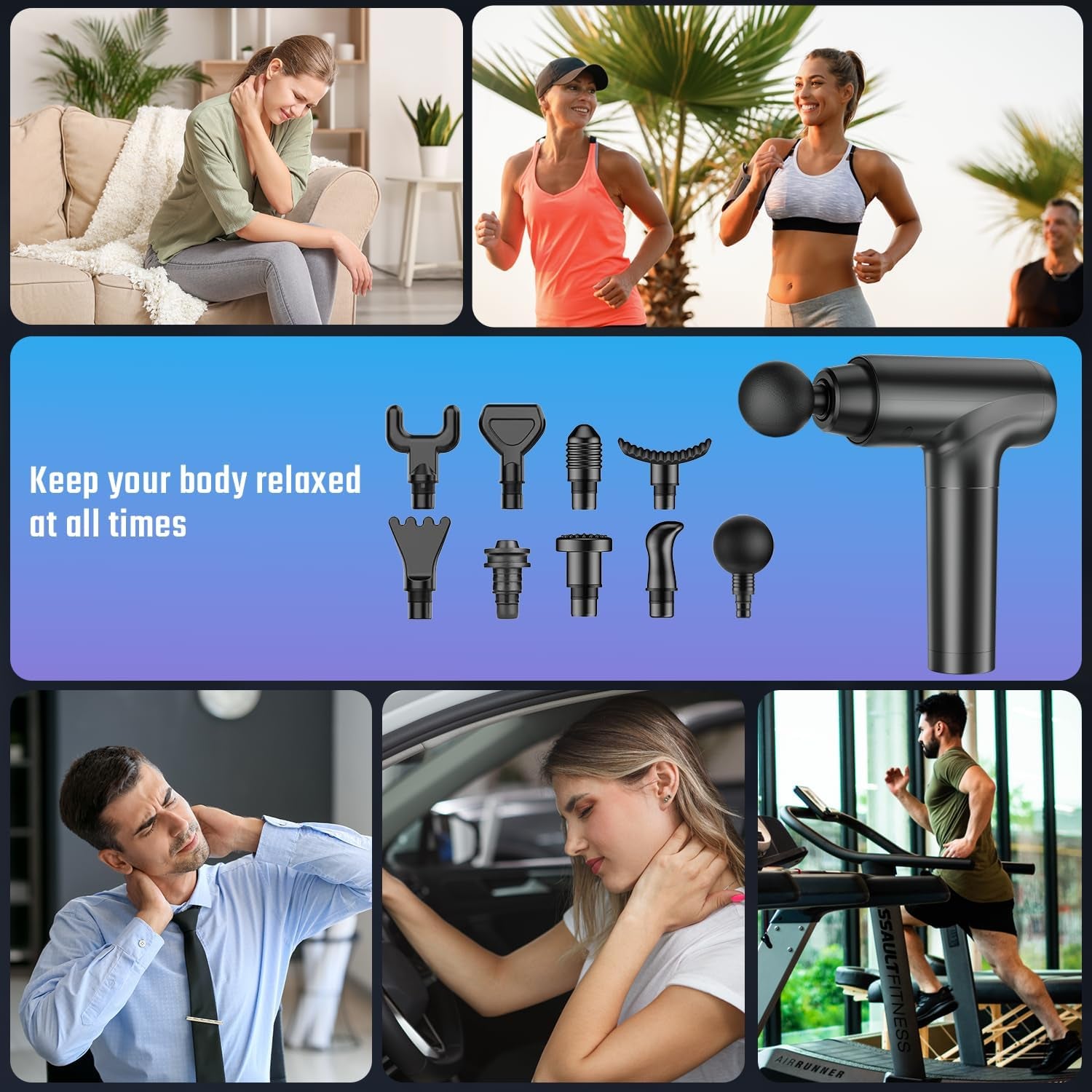 Massage Gun, Muscle Massage Gun Deep Tissue Back Massager for Pain Relief, 20 Speeds Handheld Electric Massager Tool with Silent Brushless Motor, Suitable for Gym Office Home Travel