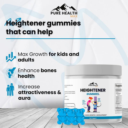 Pure Health MAX Heightener Gummies - Natural Height Growth Supplement with L-Arginine Calcium & Zinc for Kids Teens Adults 60 Gummy Bears - Healthcare